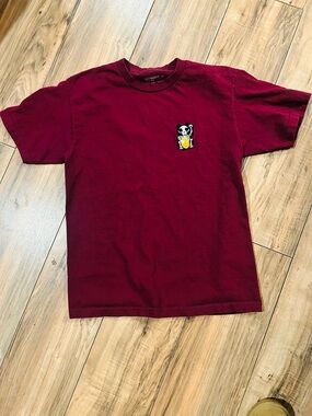 Retrofit Burgundy Short Sleeve Tee with Lucky Cat Embroidered Patch